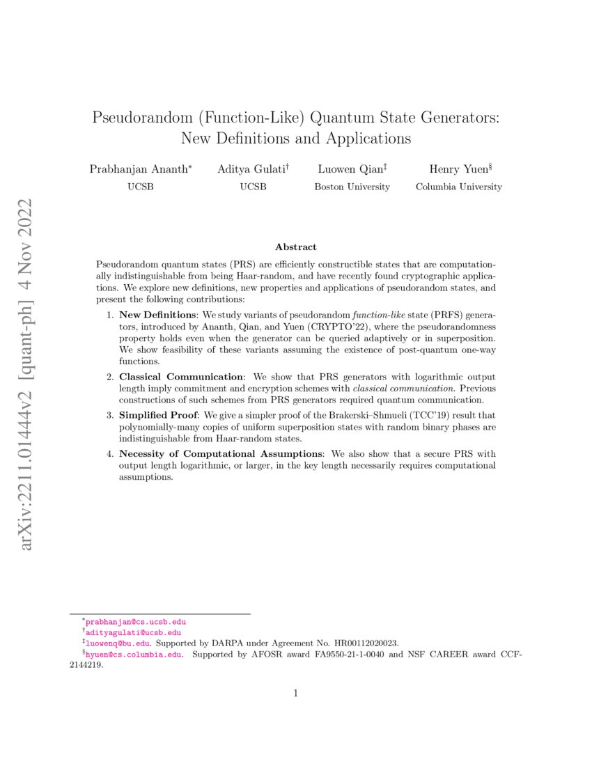Pseudorandom (FunctionLike) Quantum State Generators New Definitions