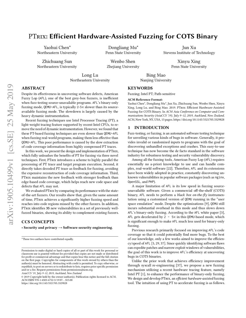 PTrix Efficient HardwareAssisted Fuzzing for COTS Binary DeepAI