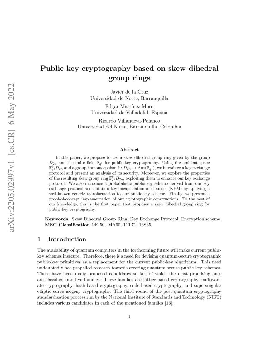 Public key cryptography based on skew dihedral group rings DeepAI