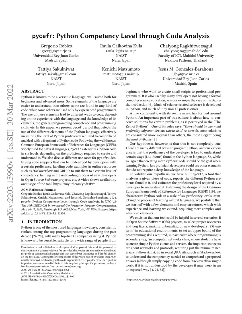 pycefr Python Competency Level through Code Analysis DeepAI
