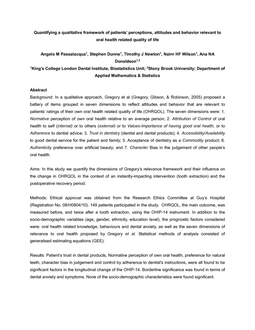 Quantifying a qualitative framework of patients perceptions, attitudes
