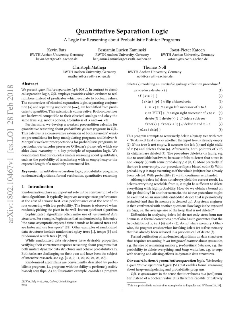Quantitative Separation Logic DeepAI