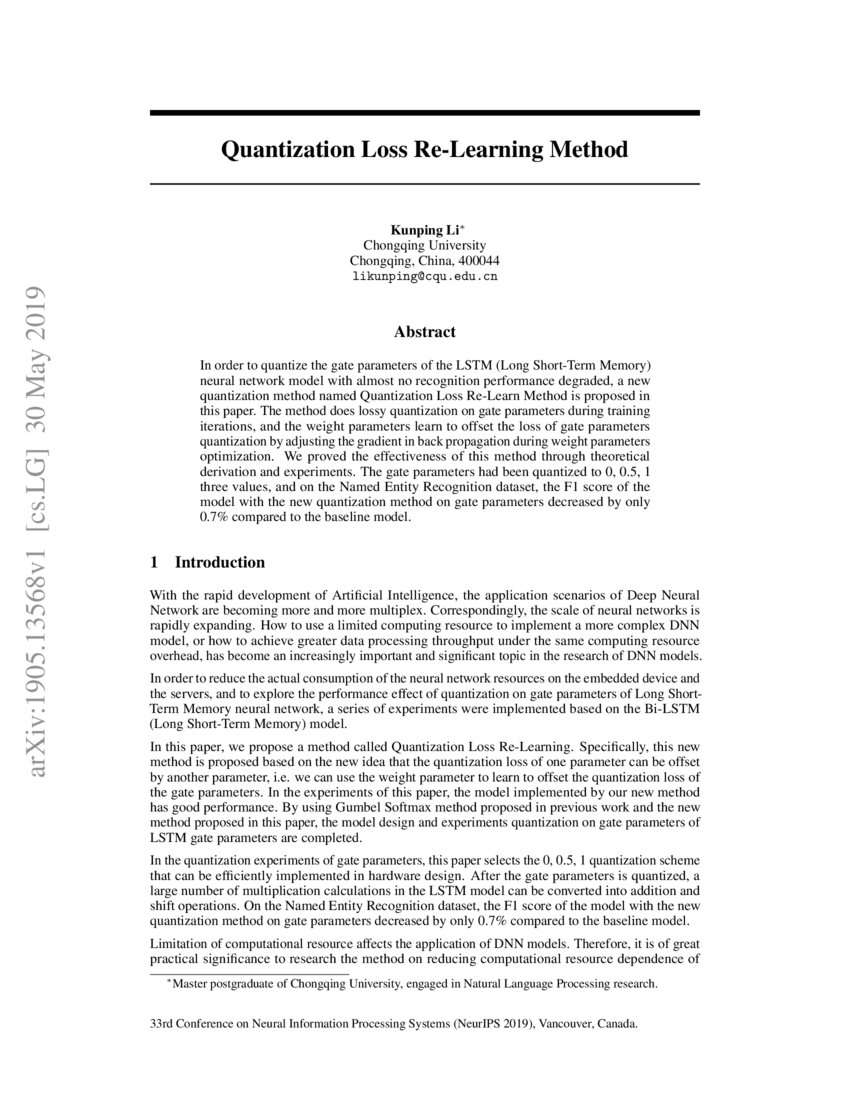 Quantization Loss ReLearning Method DeepAI
