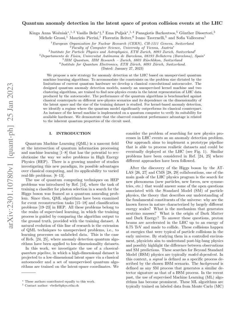 Quantum anomaly detection in the latent space of proton collision ...