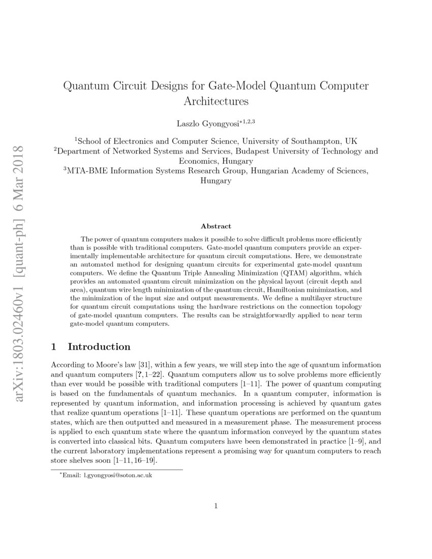 Quantum Circuit Designs for Gate-Model Quantum Computer Architectures ...