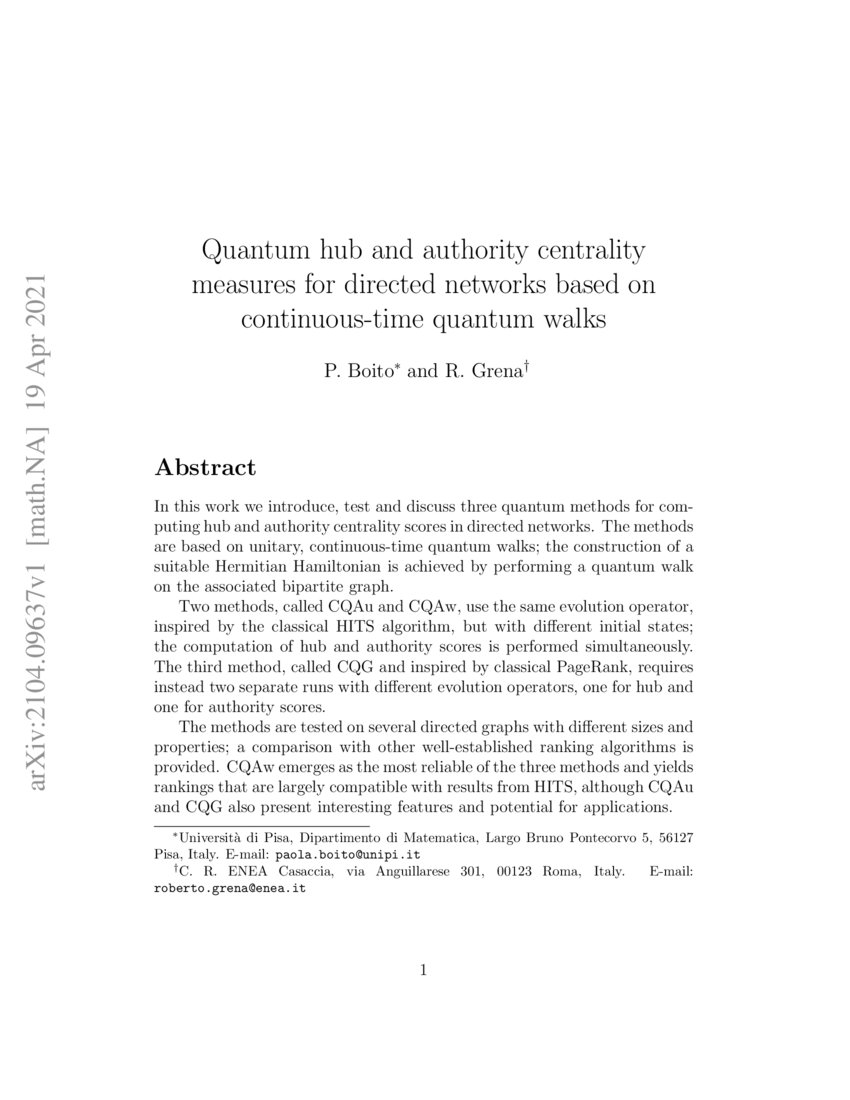 Quantum hub and authority centrality measures for directed networks based on continuoustime