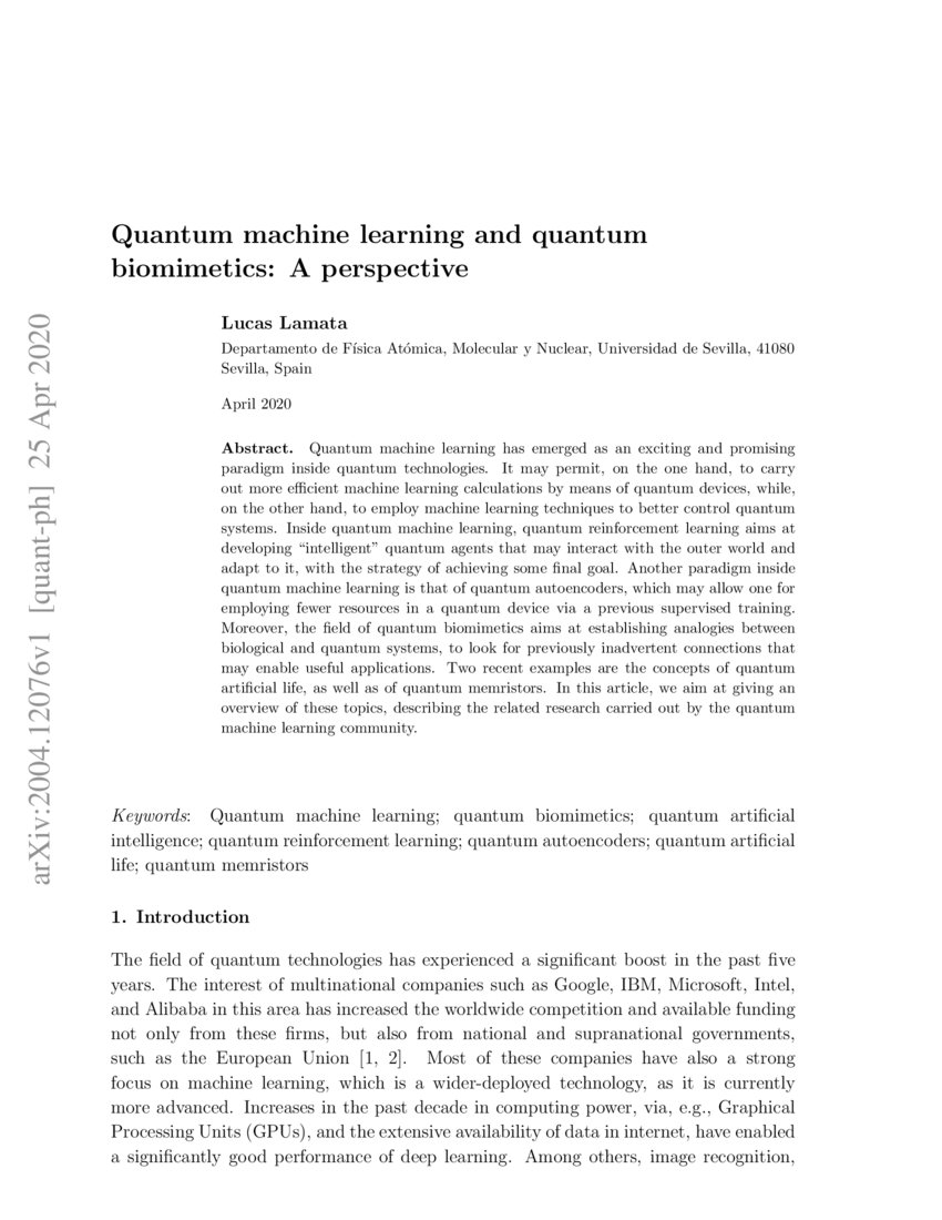 Quantum Machine Learning And Quantum Biomimetics A Perspective Deepai