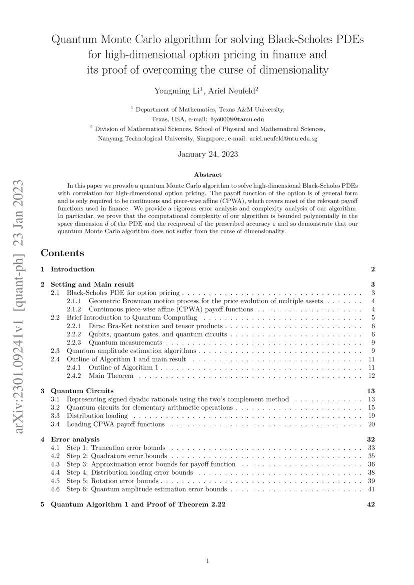 Quantum monte carlo algorithm for solving black scholes pdes for high