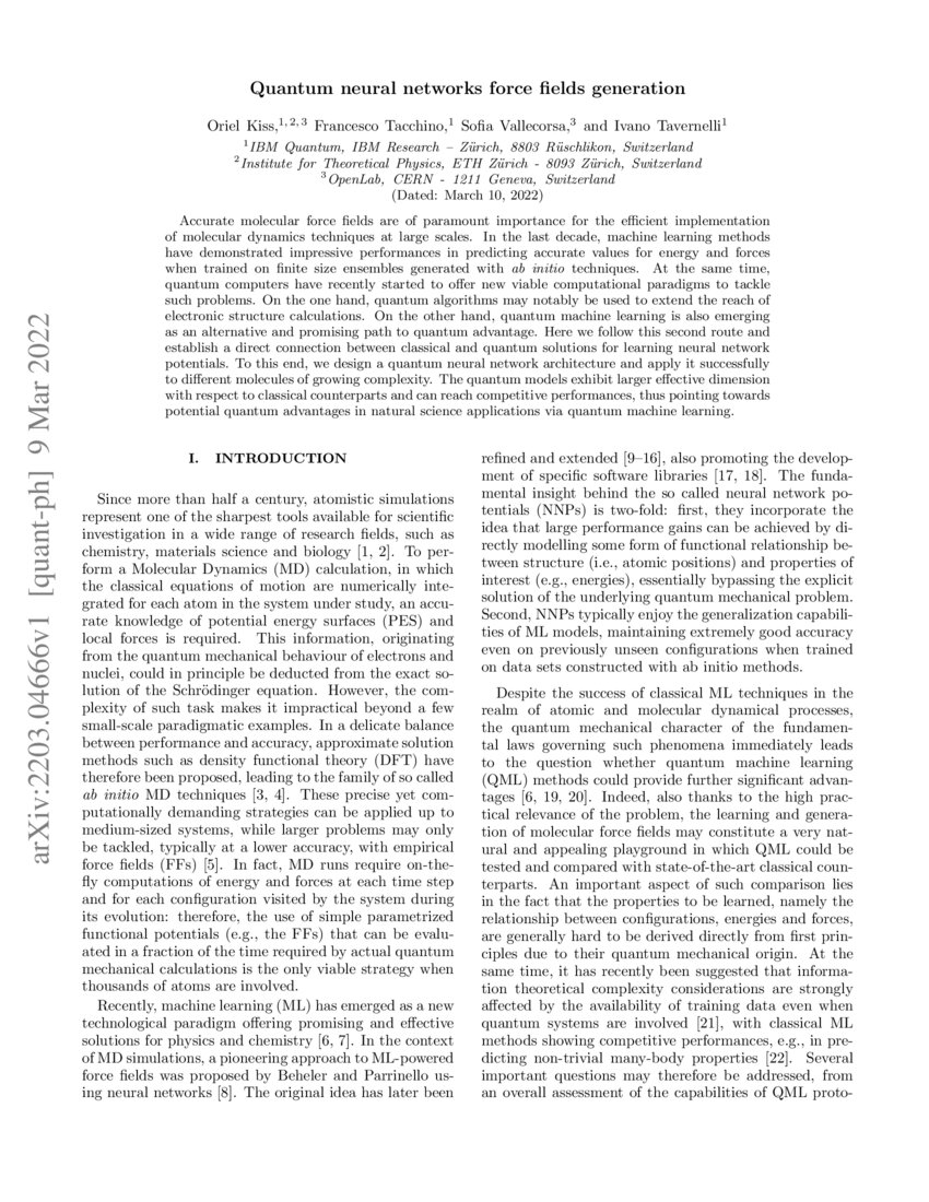 Quantum neural networks force fields generation DeepAI