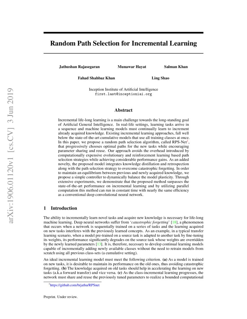 Random Path Selection for Incremental Learning | DeepAI