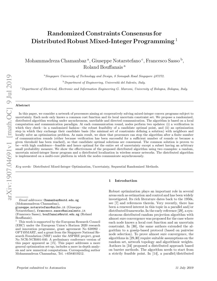 Randomized Constraints Consensus for Distributed Robust MixedInteger