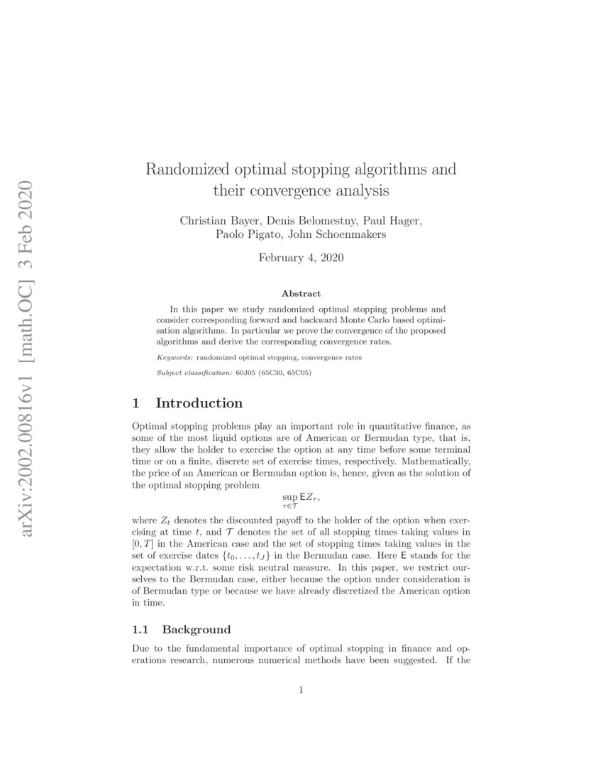 Randomized optimal stopping algorithms and their convergence analysis ...