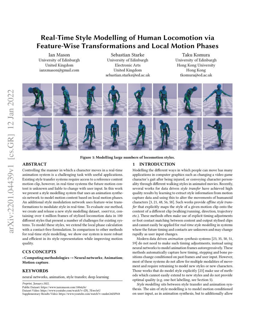 Real-Time Style Modelling of Human Locomotion via Feature-Wise ...