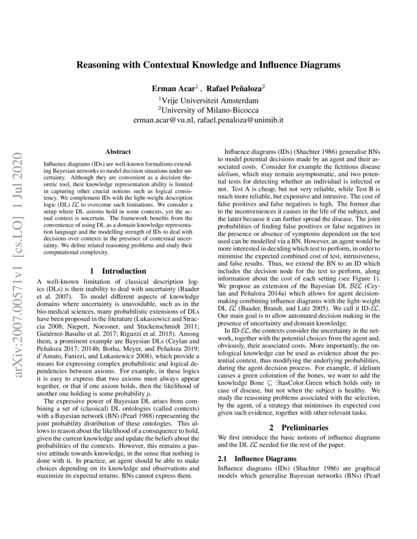 Reasoning With Contextual Knowledge And Influence Diagrams Deepai Reasoning With Contextual Knowledge And Influence Diagrams Deepai
