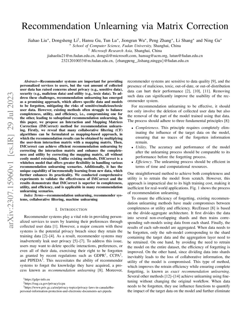 Unlearning via Matrix Correction DeepAI