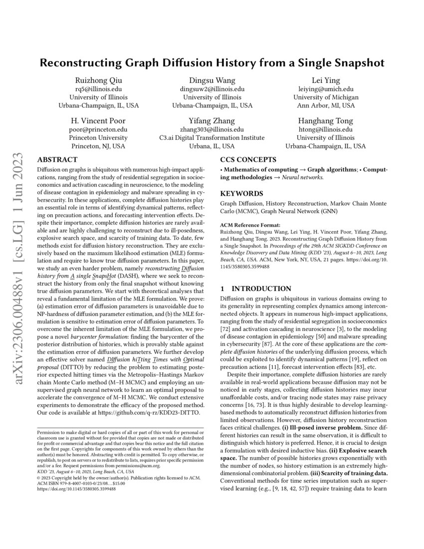 Reconstructing Graph Diffusion History from a Single Snapshot DeepAI