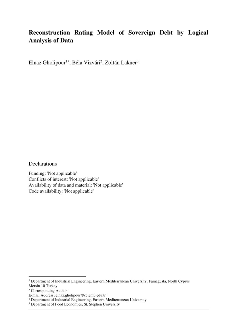 Reconstruction Rating Model Of Sovereign Debt By Logical Analysis Of 