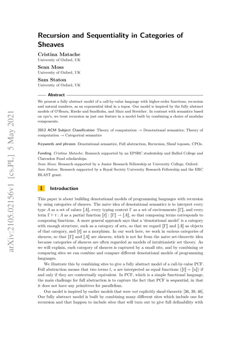 Recursion and Sequentiality in Categories of Sheaves DeepAI