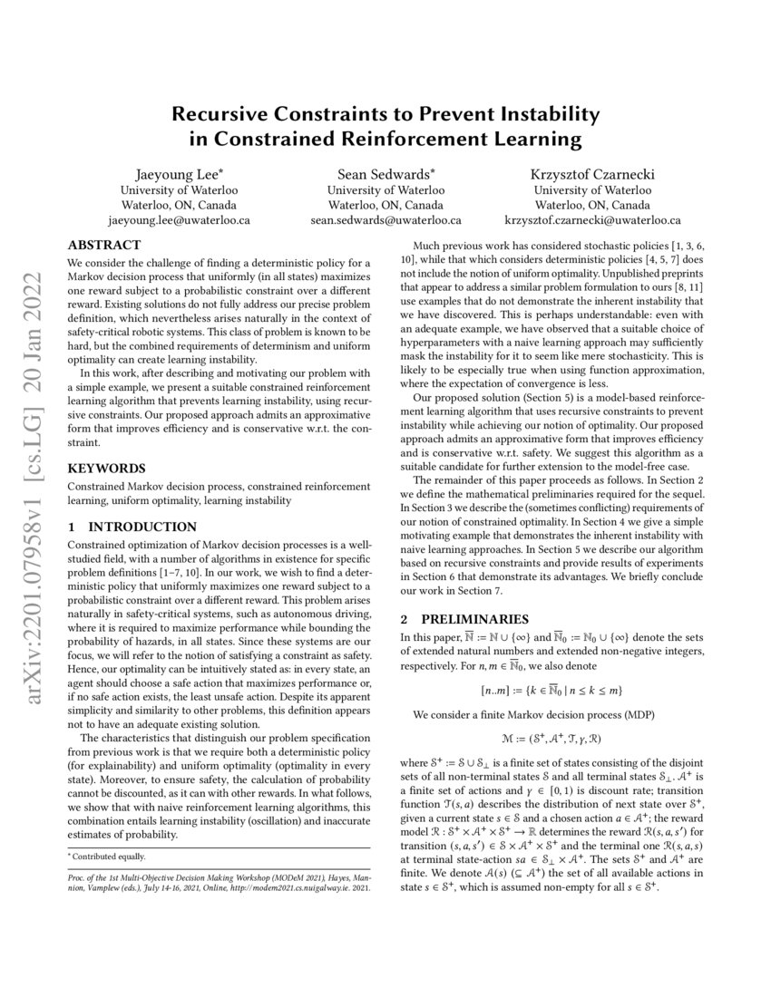Recursive Constraints to Prevent Instability in Constrained