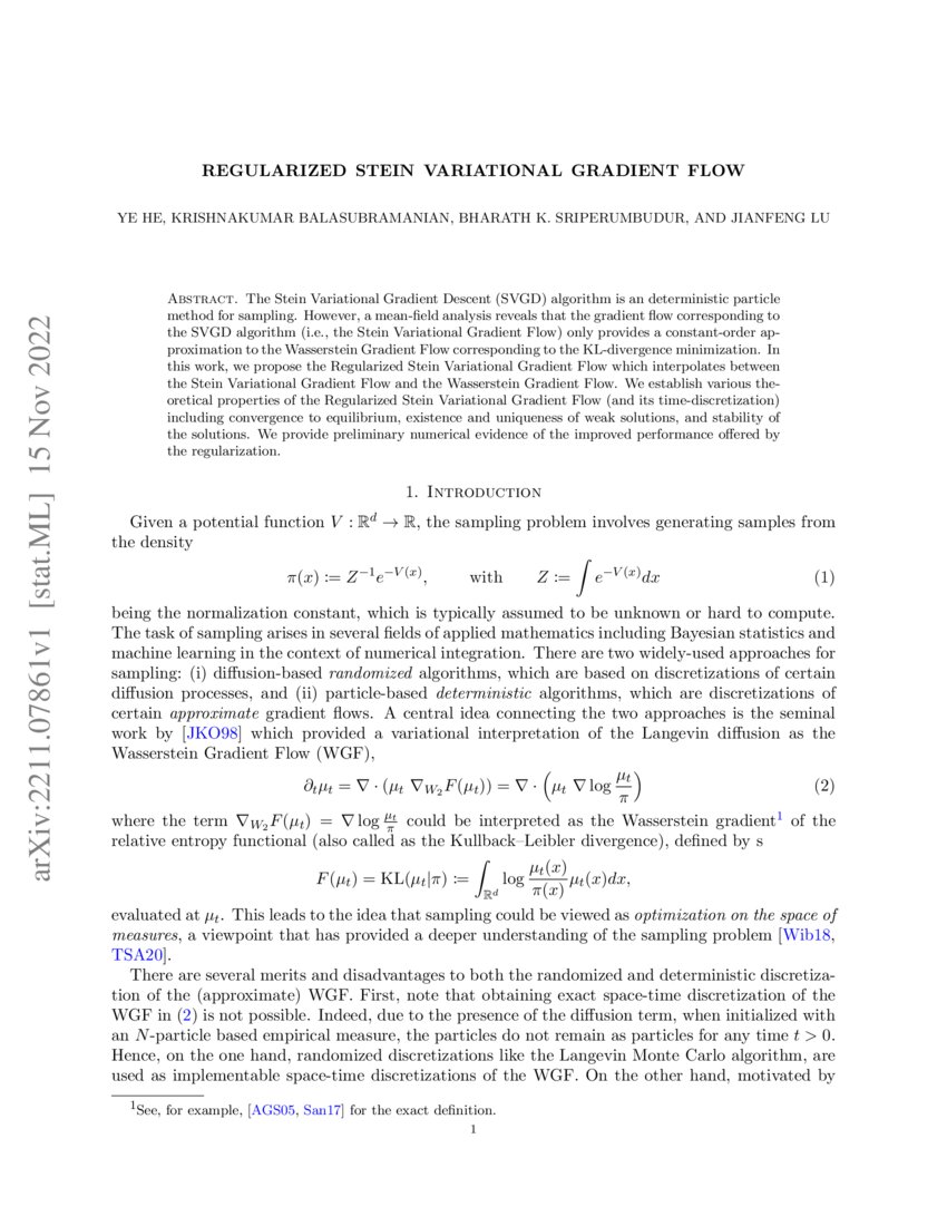 Regularized Stein Variational Gradient Flow DeepAI