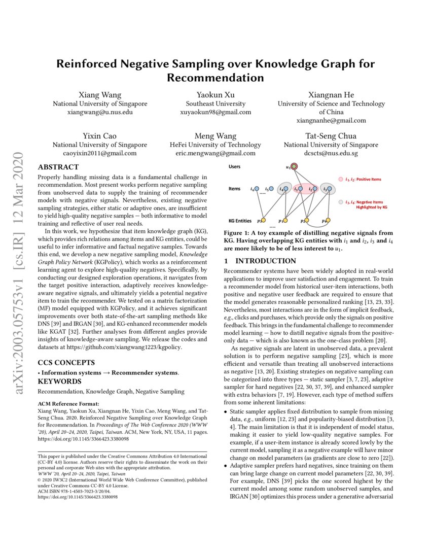 Reinforced Negative Sampling over Knowledge Graph for Recommendation ...