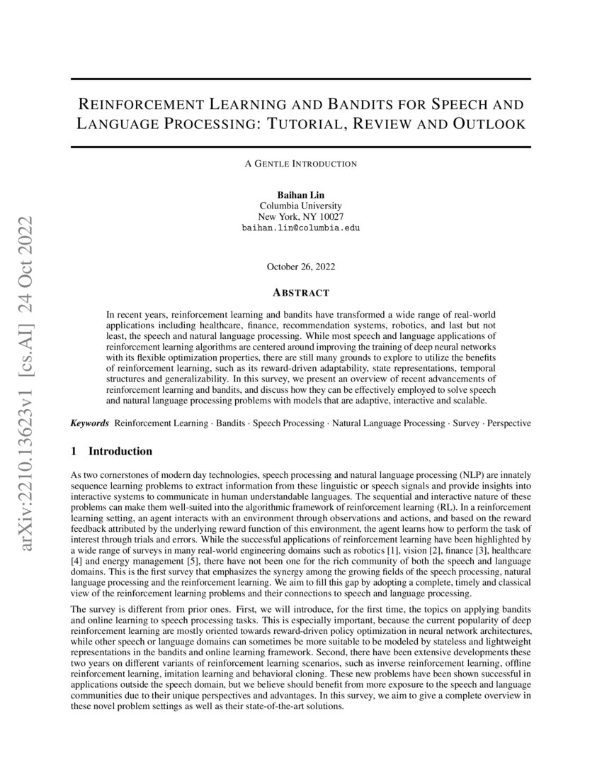 Reinforcement Learning and Bandits for Speech and Language Processing ...