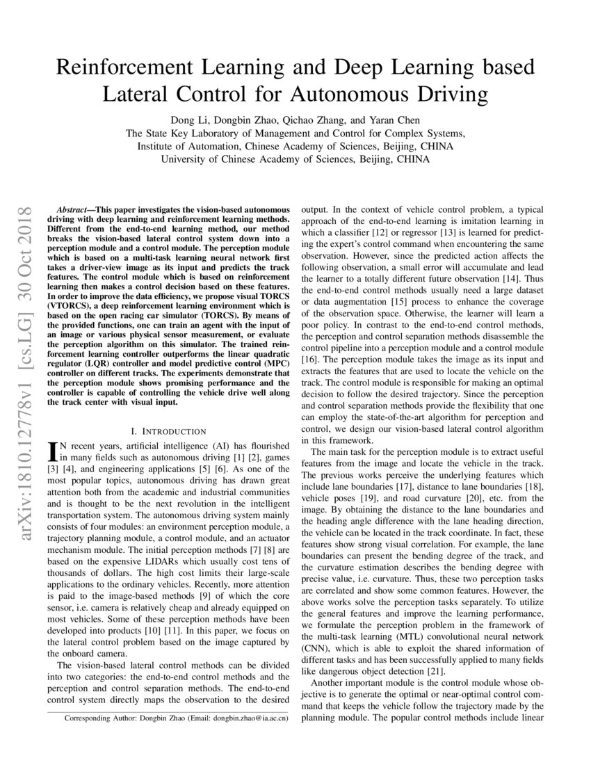 Reinforcement Learning and Deep Learning based Lateral Control for ...