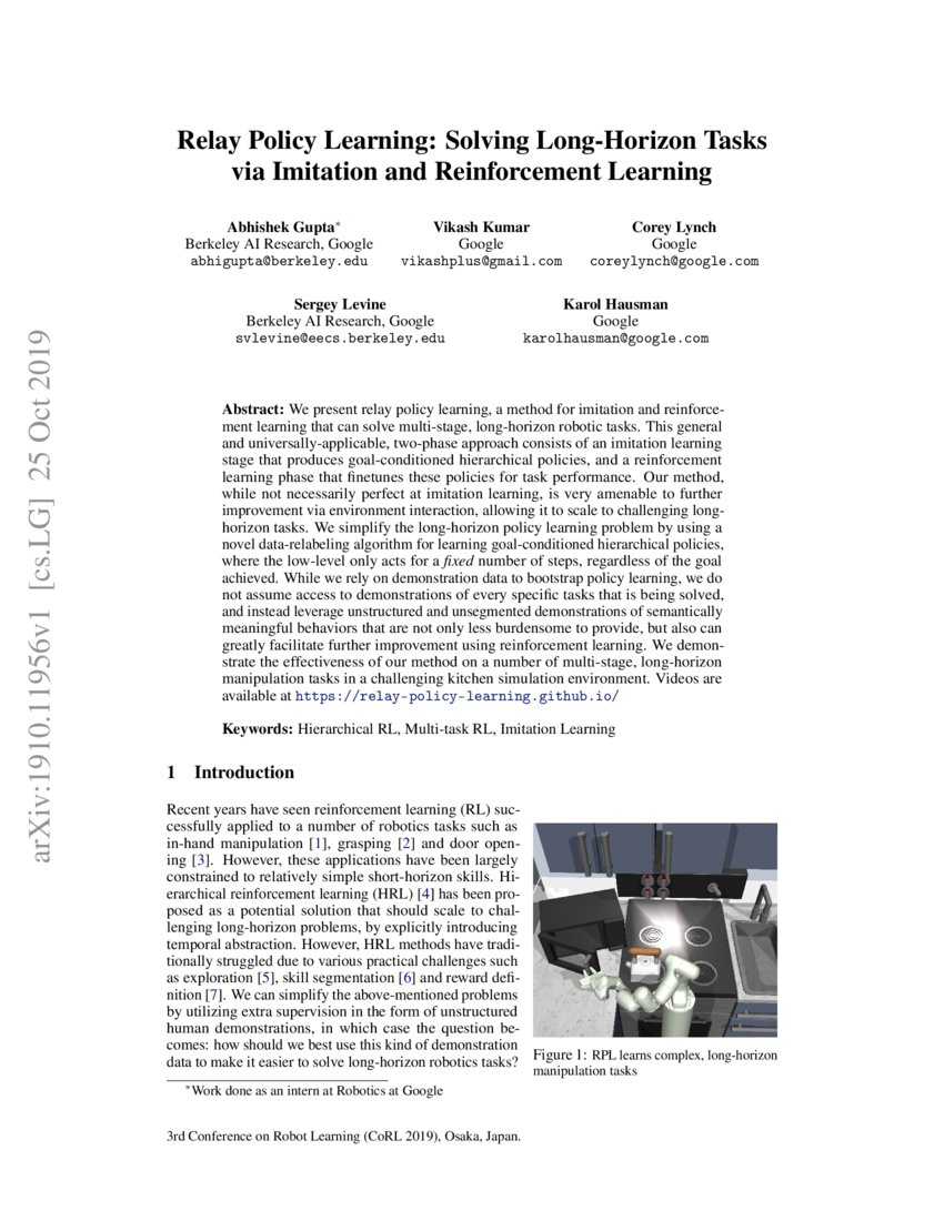Relay Policy Learning Solving LongHorizon Tasks via Imitation and