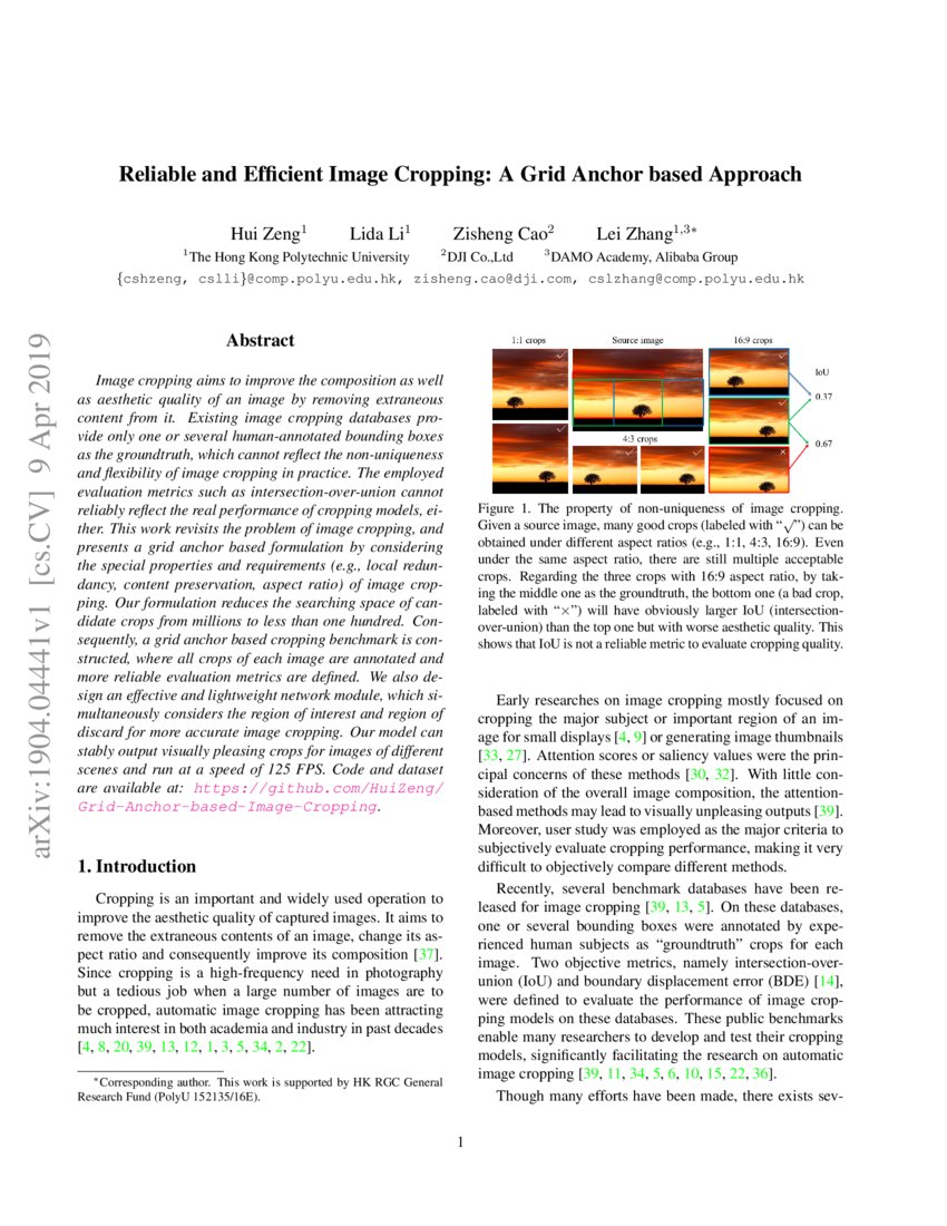 Reliable and Efficient Image Cropping A Grid Anchor based Approach DeepAI