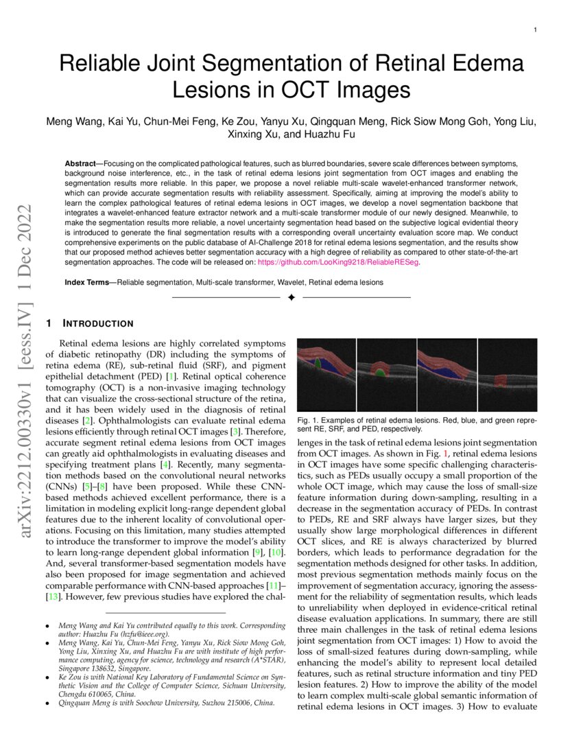 Reliable Joint Segmentation of Retinal Edema Lesions in OCT Images | DeepAI