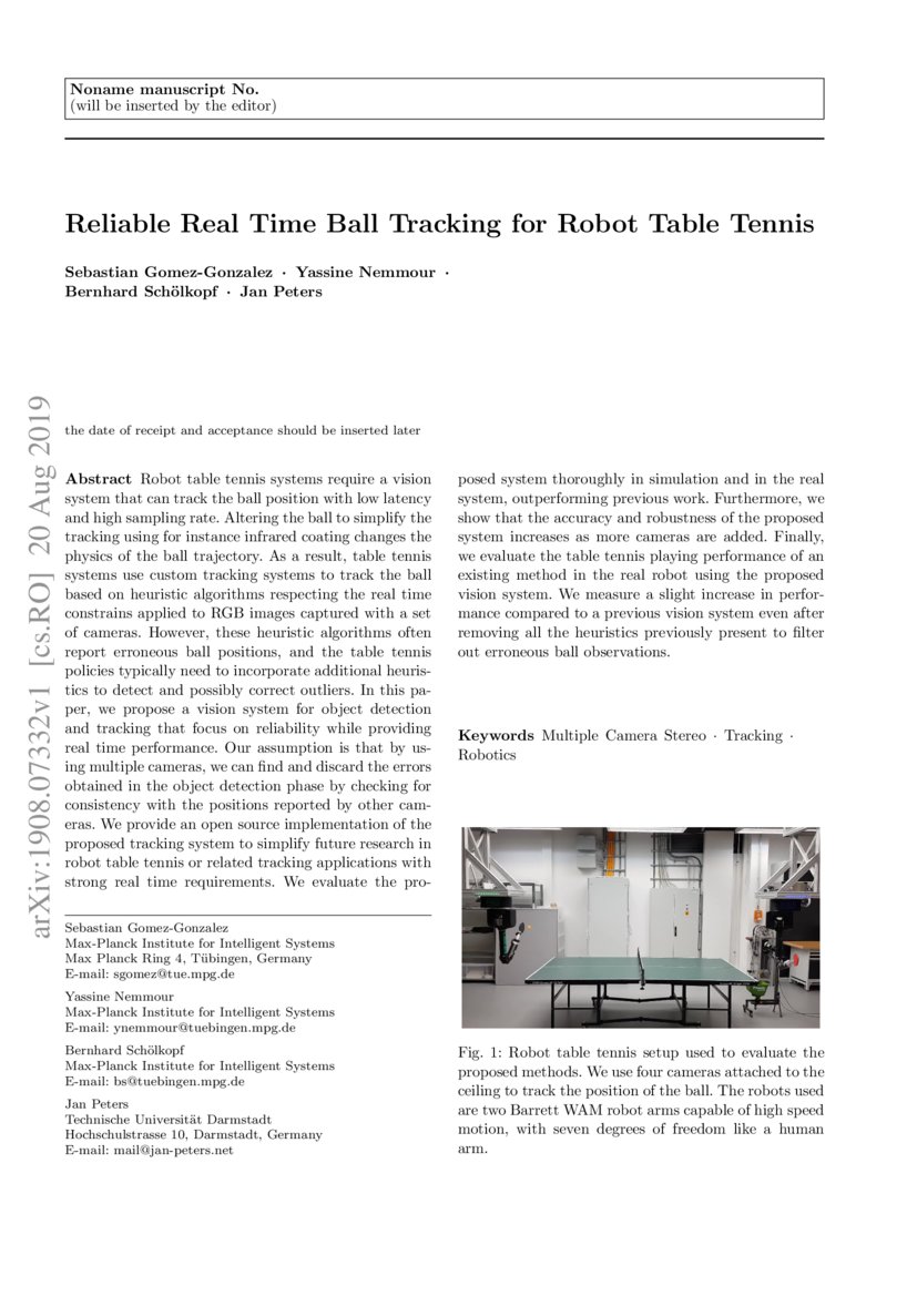 Reliable Real Time Ball Tracking for Robot Table Tennis DeepAI