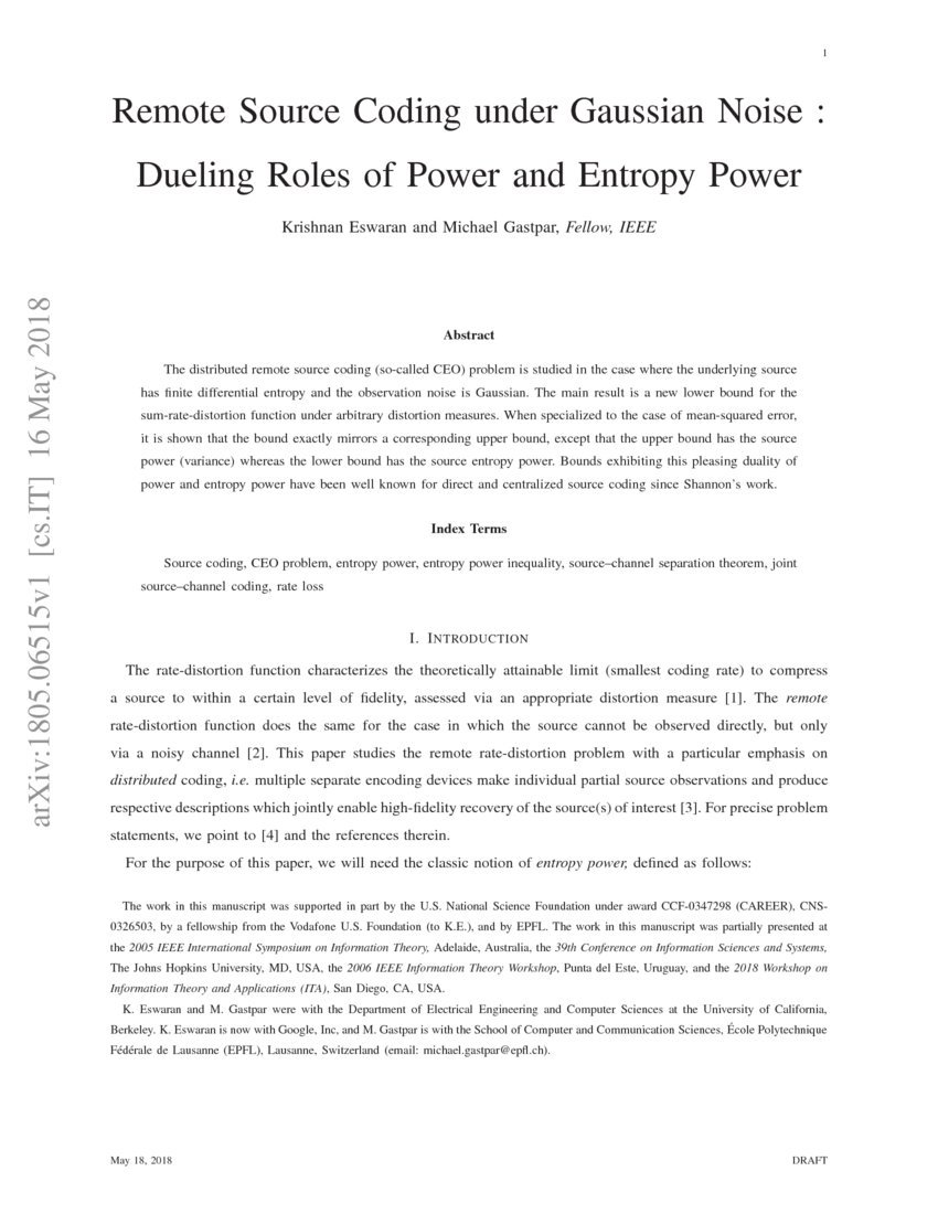 Remote Source Coding under Gaussian Noise : Dueling Roles of Power and ...