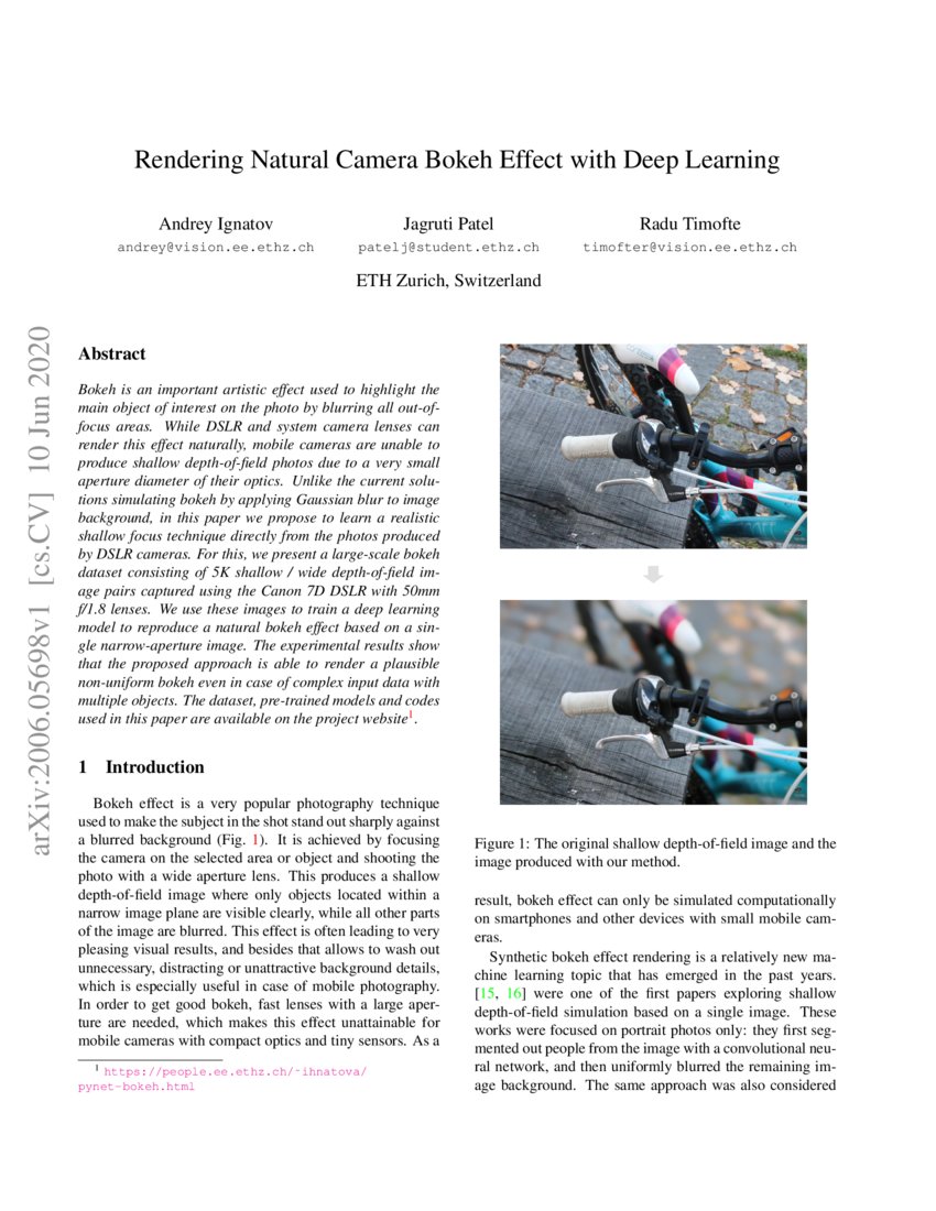 Rendering Natural Camera Bokeh Effect With Deep Learning Deepai