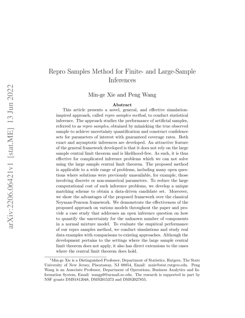 Repro Samples Method for Finite and LargeSample Inferences DeepAI