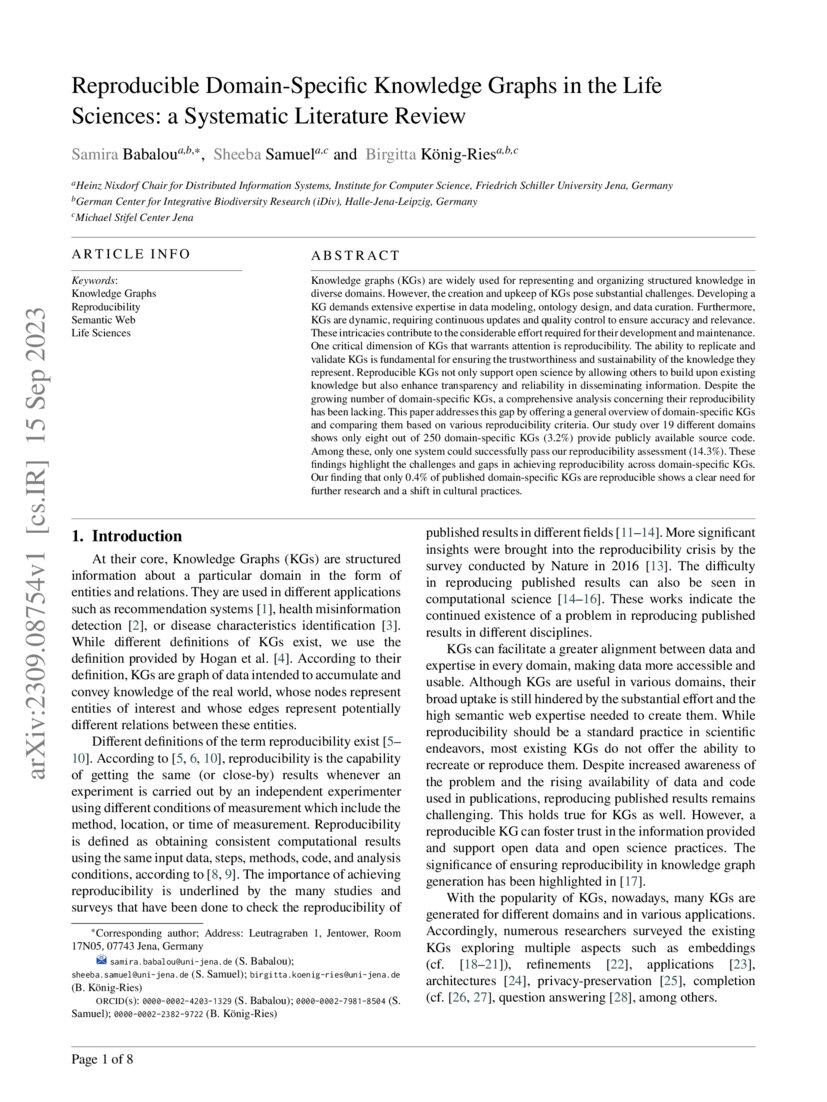 Reproducible DomainSpecific Knowledge Graphs in the Life Sciences a