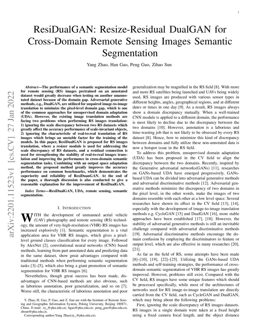ResiDualGAN: Resize-Residual DualGAN for Cross-Domain Remote Sensing ...