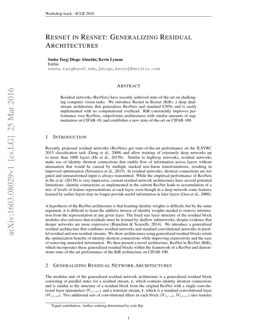 Resnut Resnet in Resnet: Generalizing Residual Architectures | DeepAI