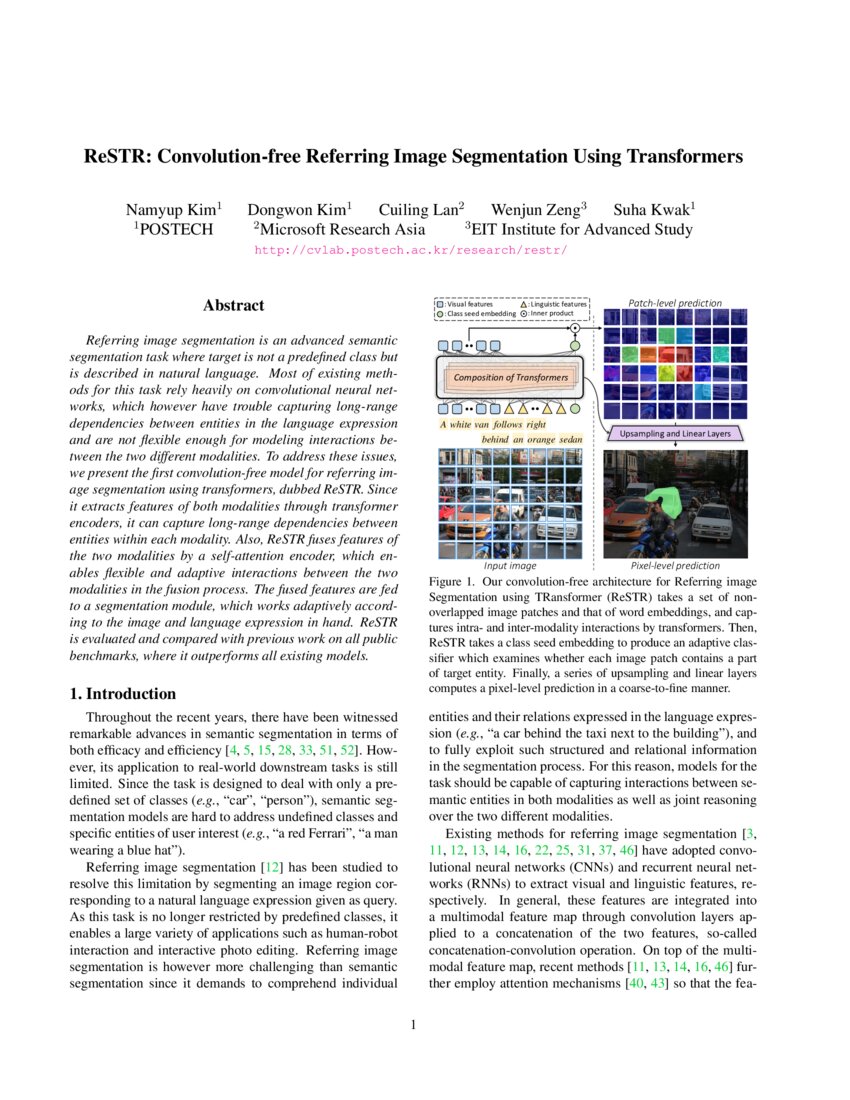 ReSTR: Convolution-free Referring Image Segmentation Using Transformers ...