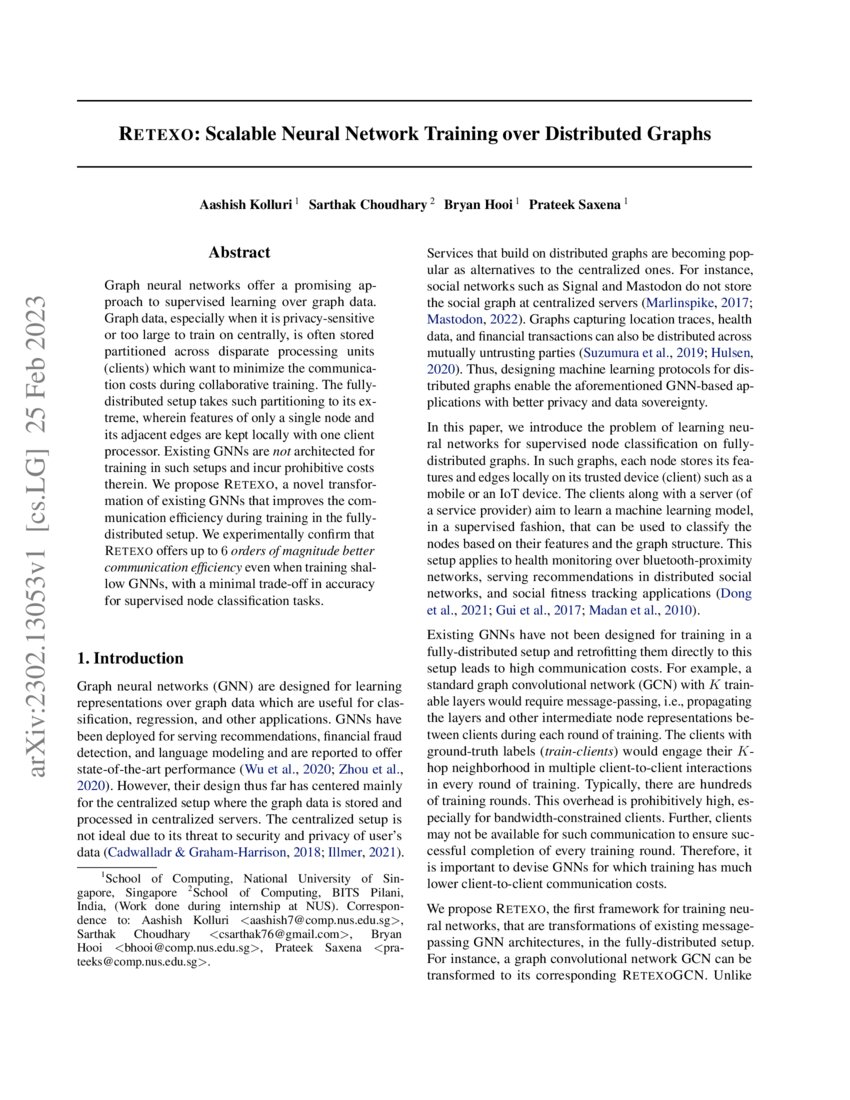 RETEXO Scalable Neural Network Training over Distributed Graphs DeepAI