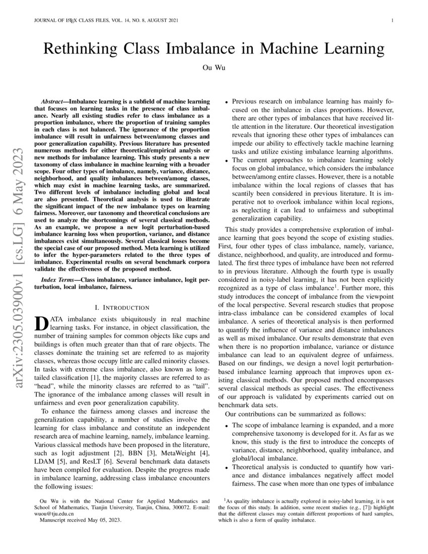 Rethinking Class Imbalance in Machine Learning | DeepAI