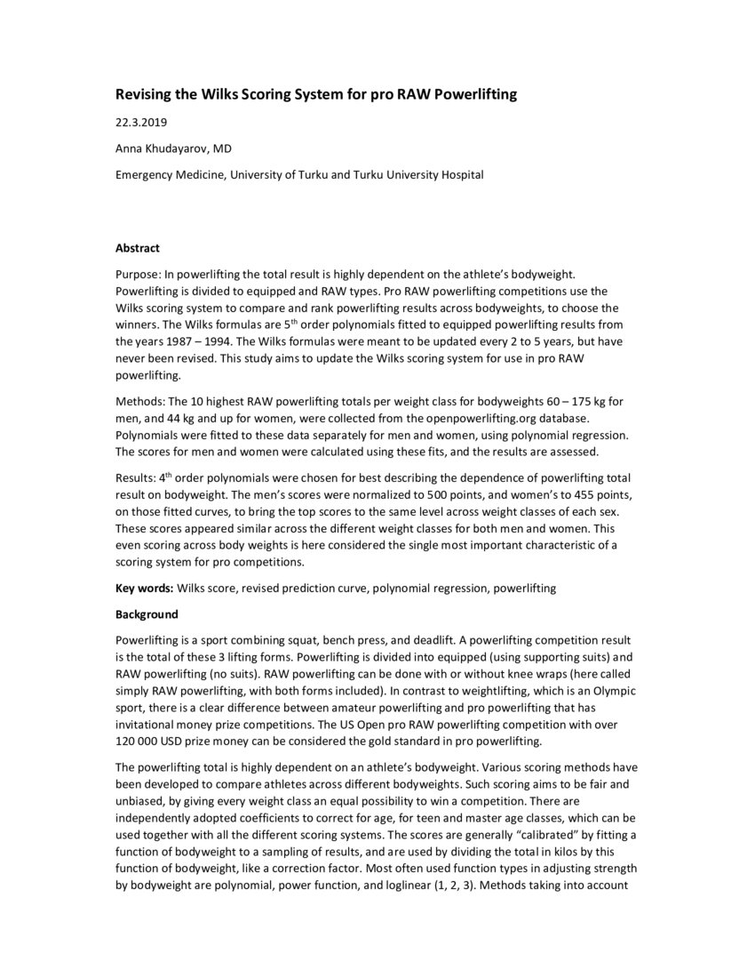 Revising the Wilks Scoring System for pro RAW Powerlifting DeepAI
