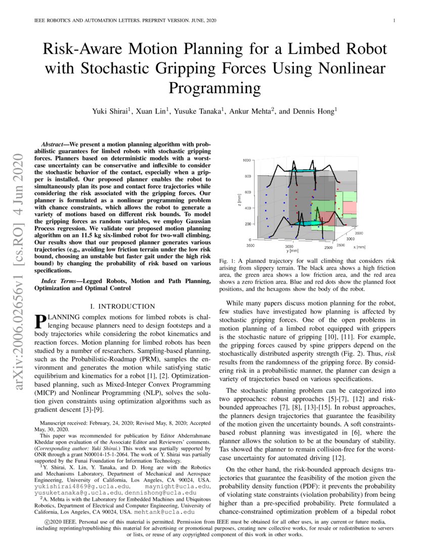 Risk-Aware Motion Planning for a Limbed Robot with Stochastic Gripping ...