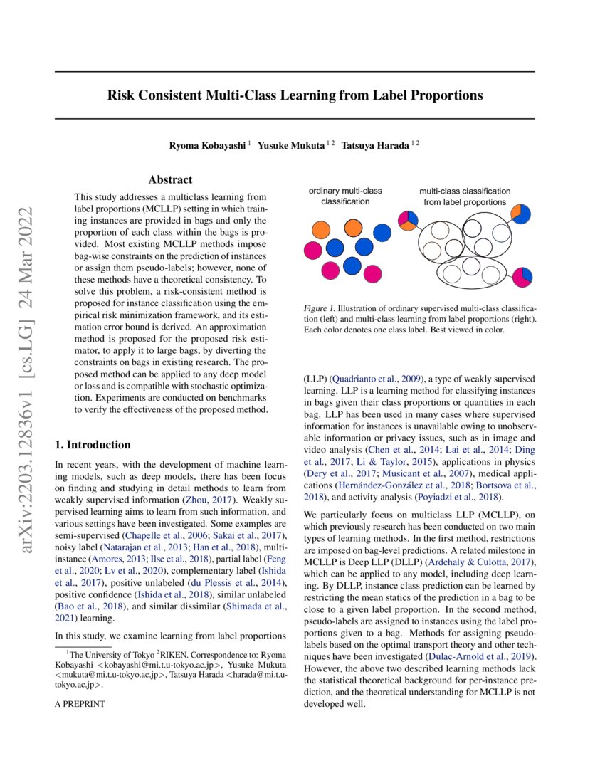Risk Consistent MultiClass Learning from Label Proportions DeepAI