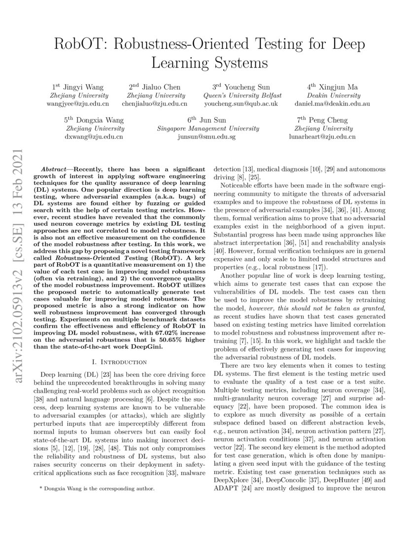 Robot Robustness Oriented Testing For Deep Learning Systems Deepai