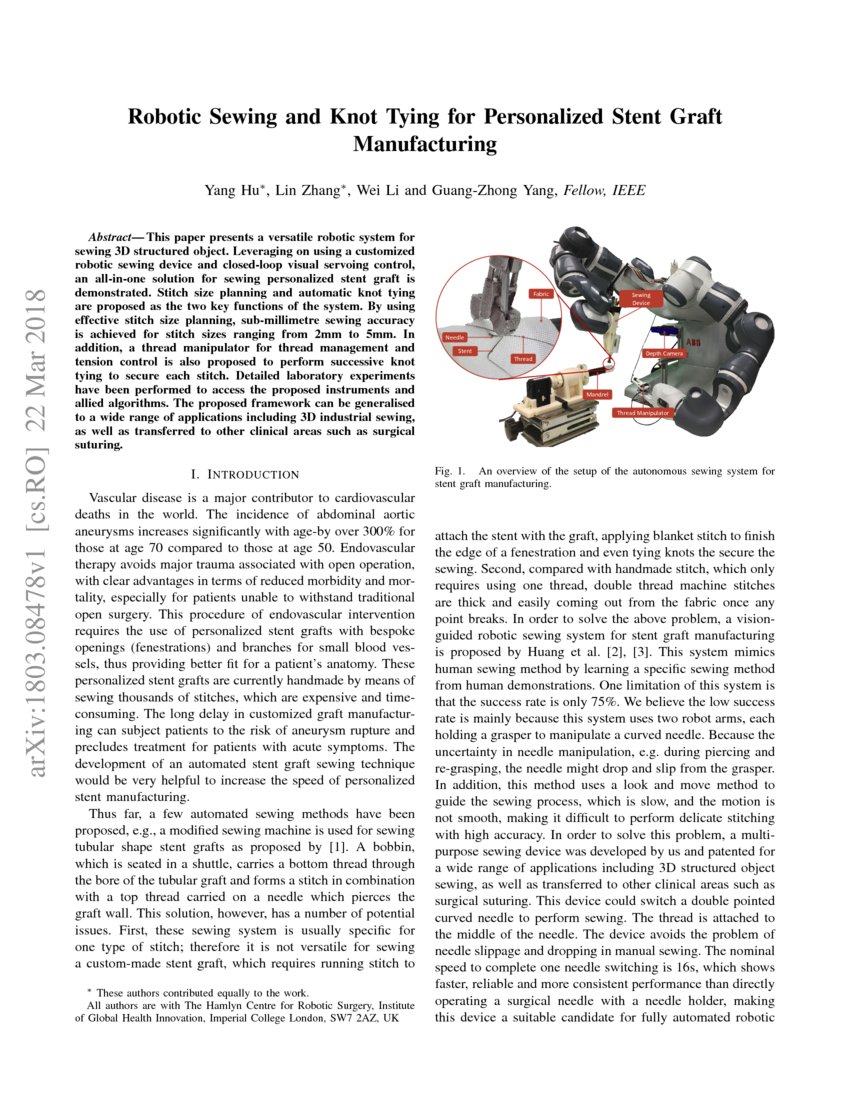 Robotic Sewing and Knot Tying for Personalized Stent Graft