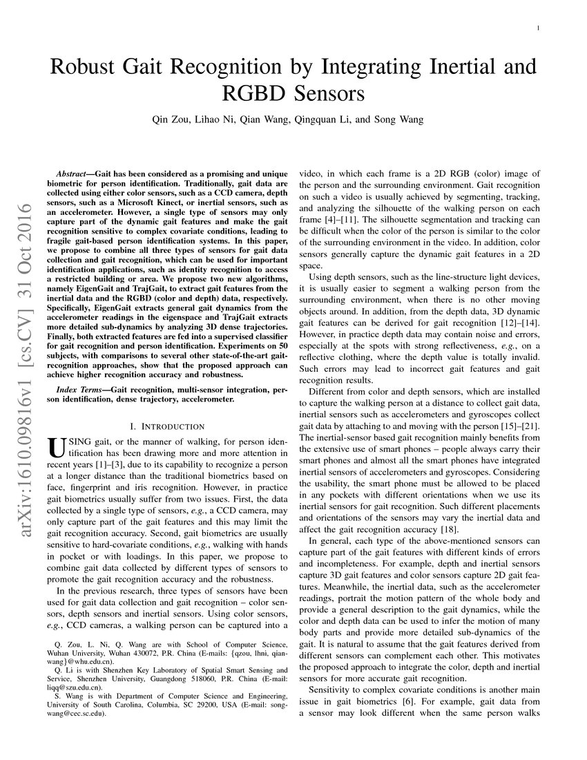 Robust Gait Recognition by Integrating Inertial and RGBD Sensors | DeepAI