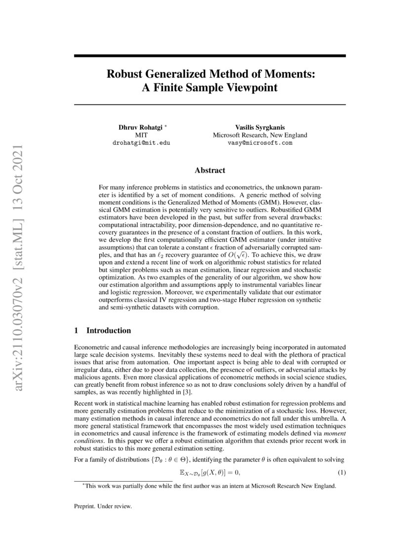 Robust Generalized Method of Moments: A Finite Sample Viewpoint | DeepAI
