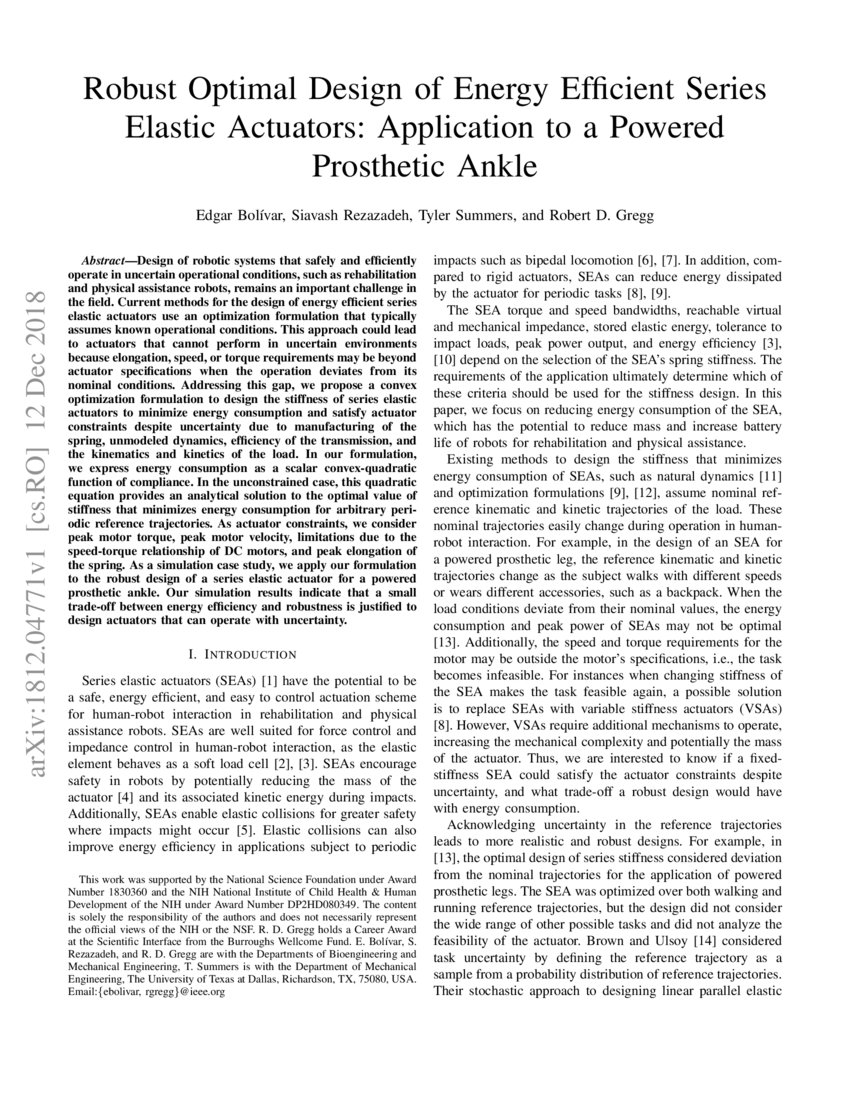 Robust Optimal Design of Energy Efficient Series Elastic Actuators