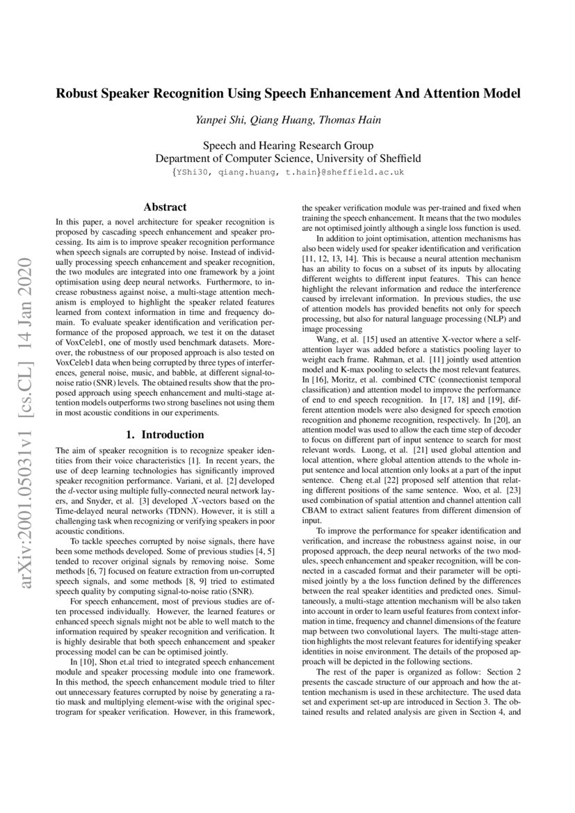 Robust Speaker Recognition Using Speech Enhancement And Attention Model