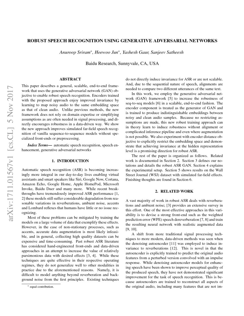 Robust Speech Recognition Using Generative Adversarial Networks DeepAI